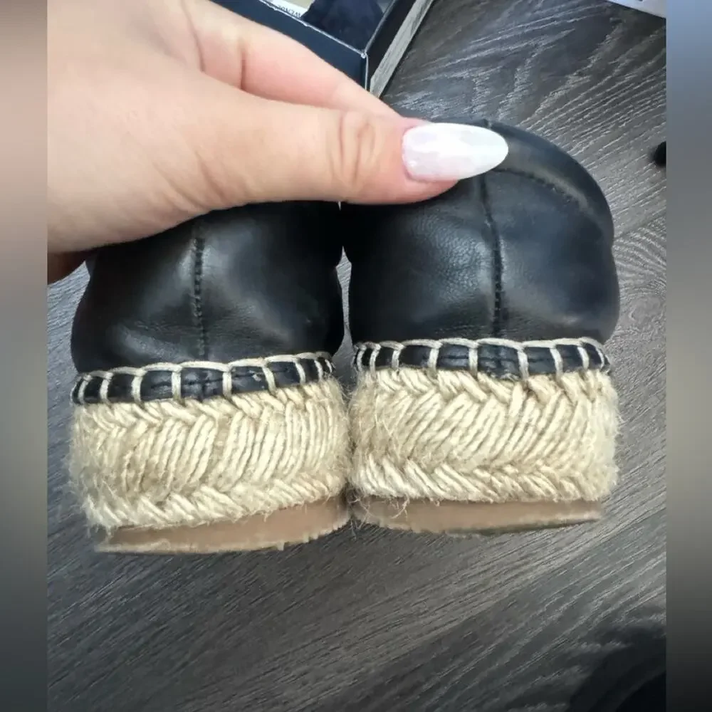 Renvy Espadrille Womens Shoes Size 8 Black Leather Fringe Espadrille Slip On
